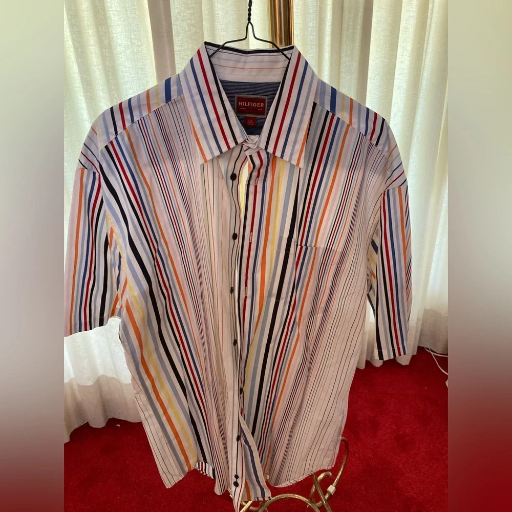 EC Hilfiger Multicolor Striped Shirt Size Large - Picture 7 of 8